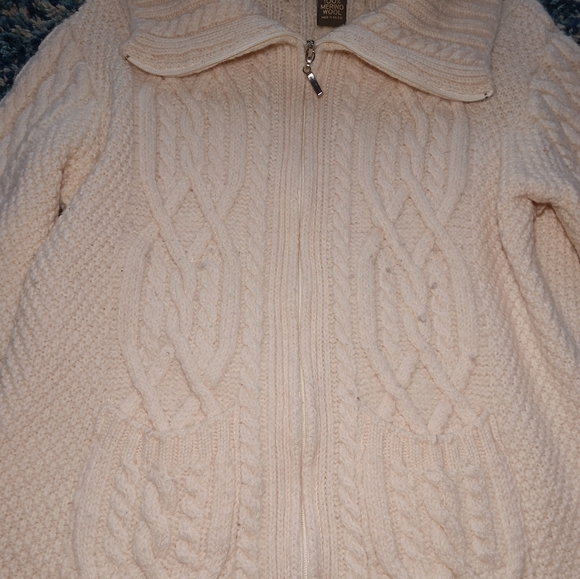 Inis Crafts 100% Wool Beige Full Zip Up Heavyweight Women's Sweater - Picture 2 of 8
